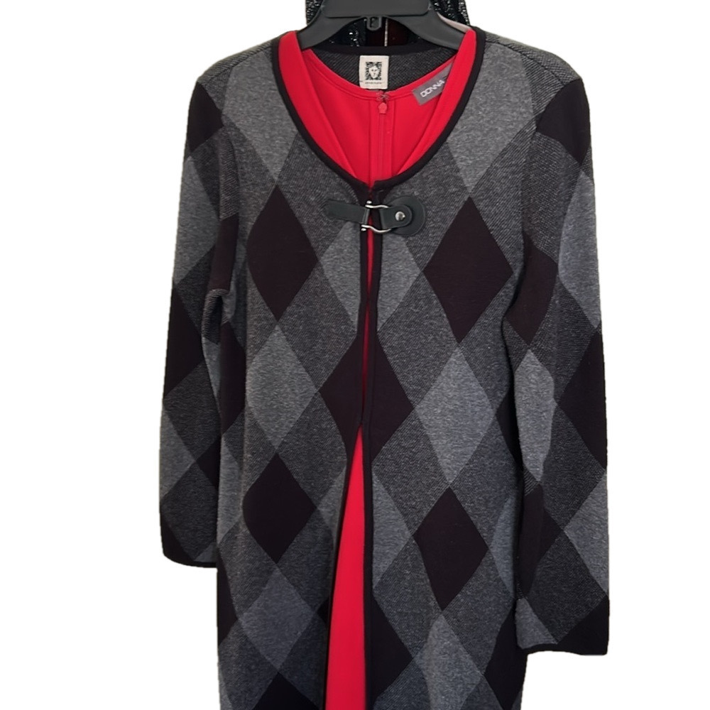 Lady Day Coatigan Dress Coat Size Medium Gray Black Plaid